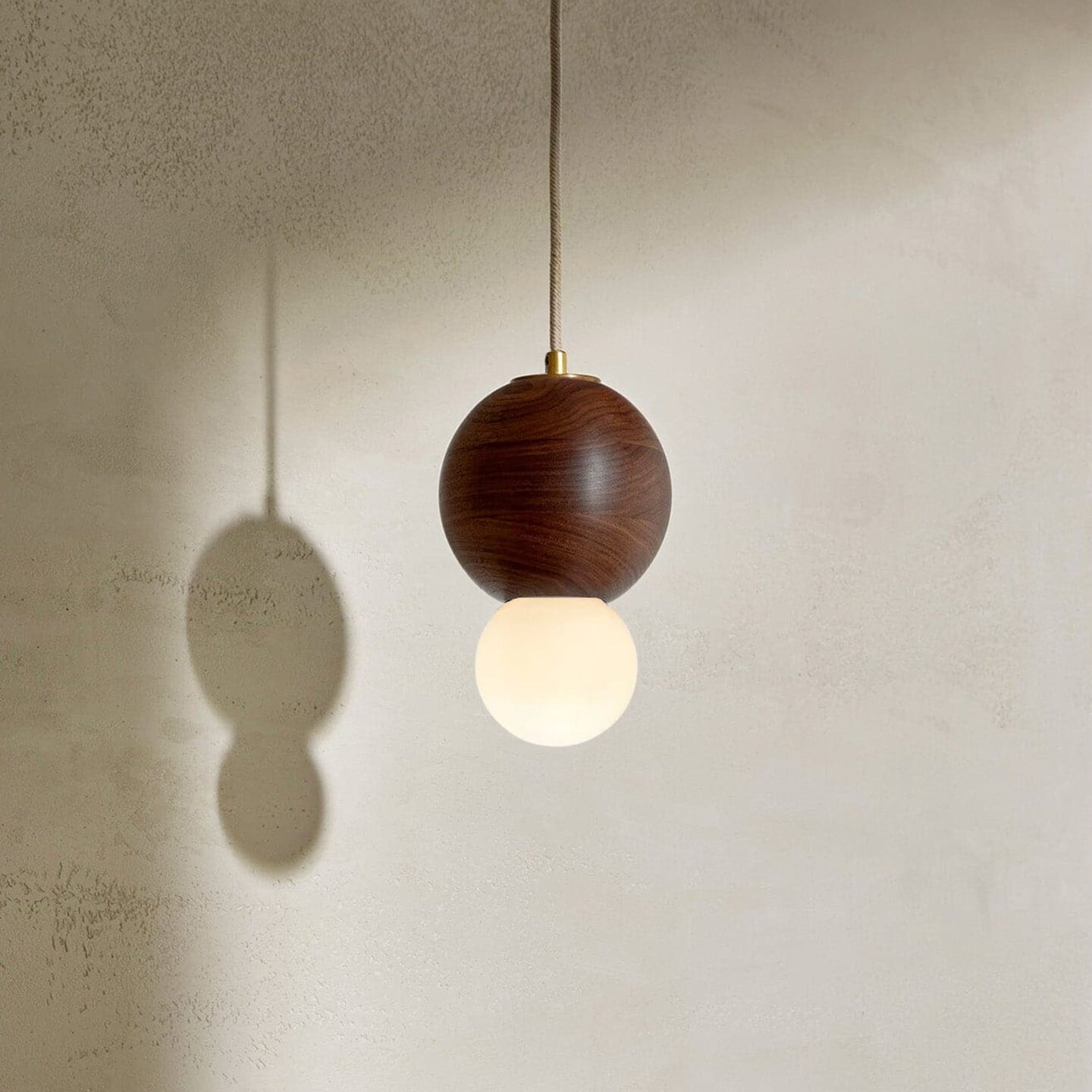 Bright Beads Sphere Pendant in Walnut & Brass with Fabric Flex